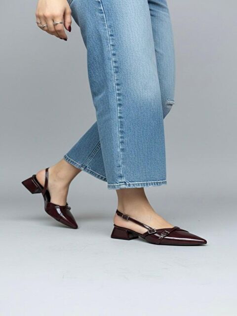 marinarosse Kadın Beatris Bordo Çift Bantlı Sivri Burun Kısa Topuk Günlük Babet Klasik Ayakkabı - S000514218-19951