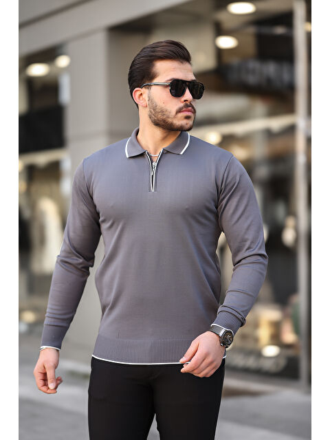 Comstar Fermuar Yaka Çizgi Detaylı Erkek Kazak - S000318935-33408