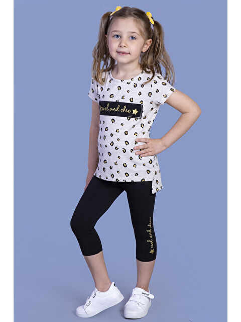 Toontoykids Kız Çocuk Komple Baskılı Yırtmaç Detaylı Taytlı Takım