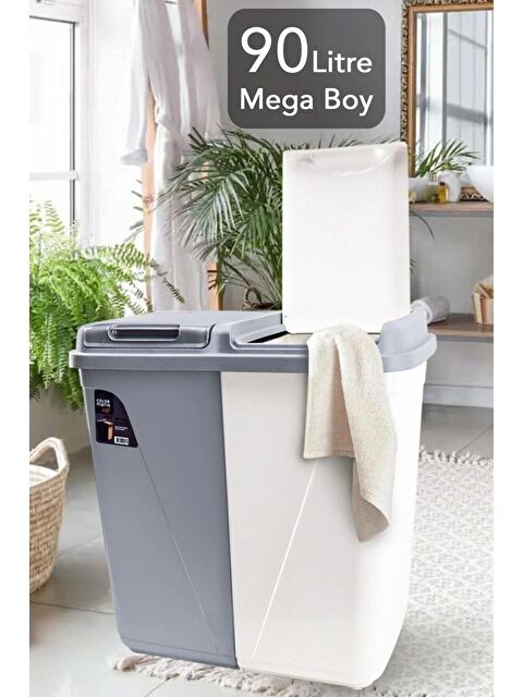 Meleni Home Mega Duo İki Bölmeli Kirli Çamaşır Sepeti - Banyo Çamaşır Sepeti Renkliler & Beyazlar 90 lt - S000054143-20063
