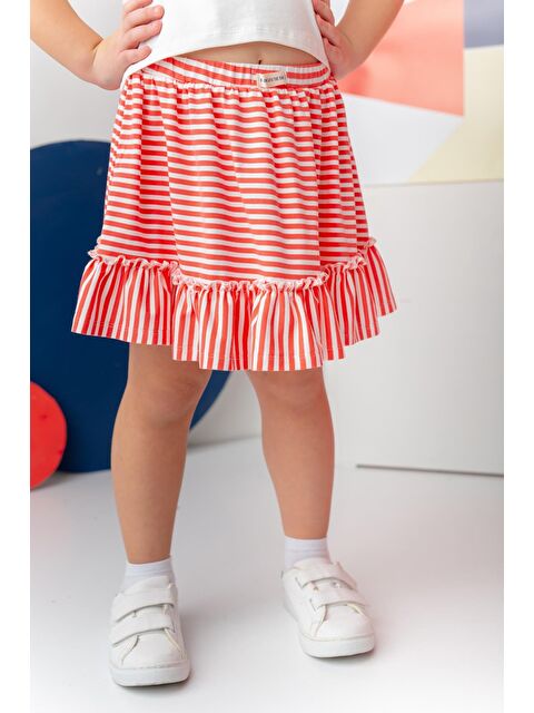 ZEYLAND Kız Çocuk Penye Fırfırlı Çizgili Etek - Coral Çizgili - S000362919-20048