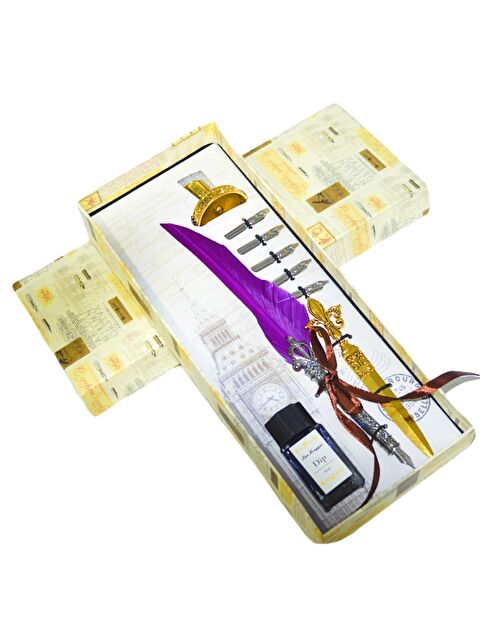 Gen-Of Taçlı Orjinal Tüylü Divit - Kaligrafi Kalem Seti Hediyelik Özel Kutulu Mor 712-14 - S000277866-20042