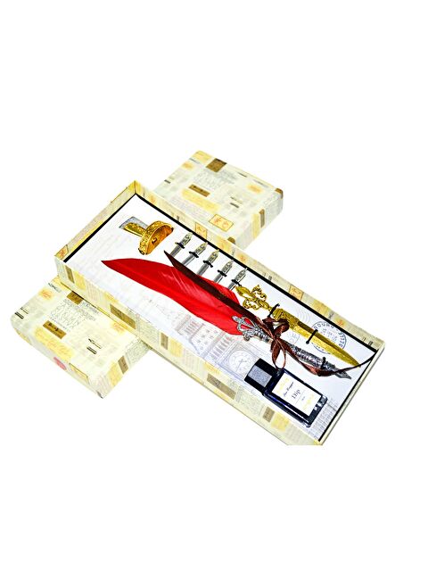 Gen-Of Taçlı Orjinal Tüylü Divit - Kaligrafi Kalem Seti Hediyelik Özel Kutulu Kırmızı 712-14 - S000277867-20045