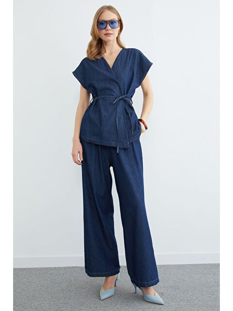 Fullamoda Beli Bağlamalı Düşük Kol Yelekli Jean 2 Li Takım - S000519382-21164