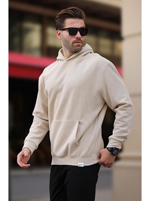 Madmext Bej Kapüşonlu Cep Detaylı Erkek Hoodie - S000280990-19928