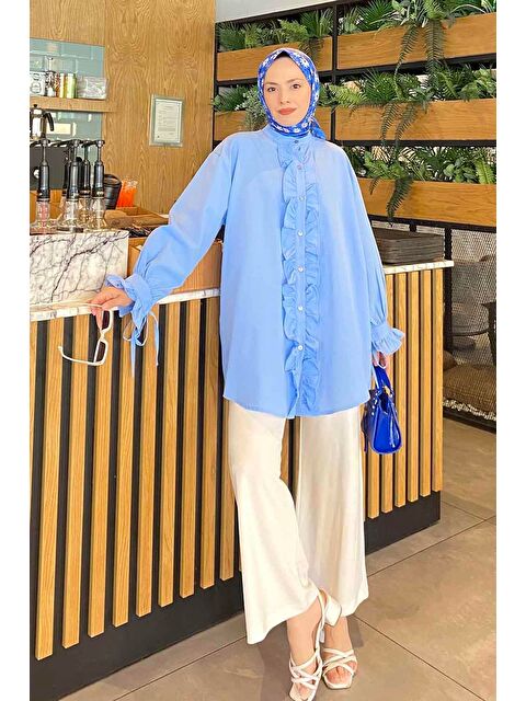 Lamelif Flores Fırfırlı Tunik Bebe Mavisi - S000521834-3642