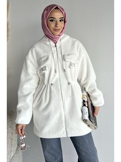 Julude Gülseli Kadın Kapüşonlu Tesettür Pelüş Mont - S000491720-20063