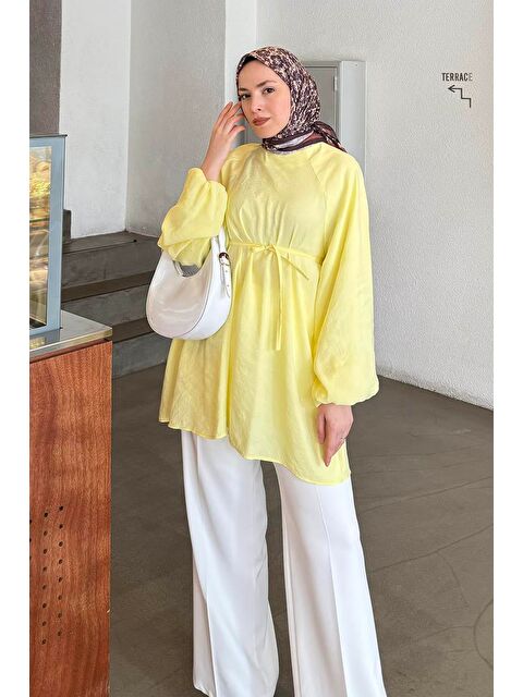 Lamelif Kuşak Bağlamalı Tunik Sarı