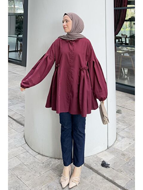 Lamelif Lopez Balon Kol Tunik Bordo - S000521863-19951