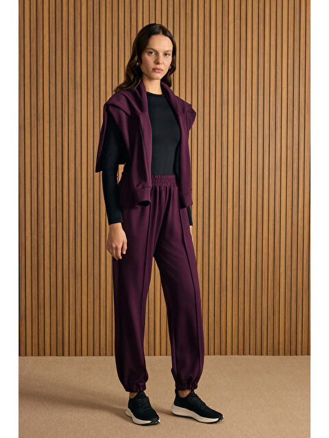 AKER Bordo Beli ve Paçası Lastikli Viscon Örme Pantolon - S000488903-19951
