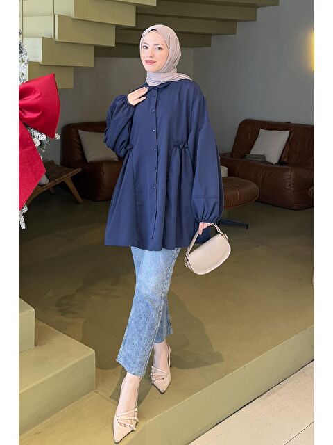 Lamelif Lopez Balon Kol Tunik Lacivert - S000521863-21164