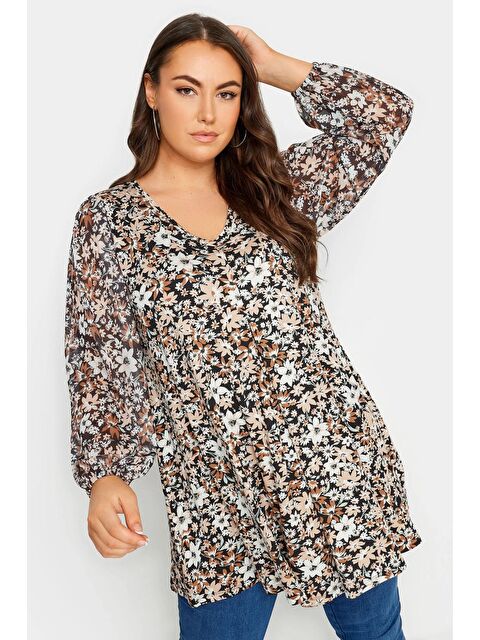 Stil Diva Büyük Beden Uzun Kolları Tül Detaylı Pileli V Yaka Bluz 302827 - S000196802-19413