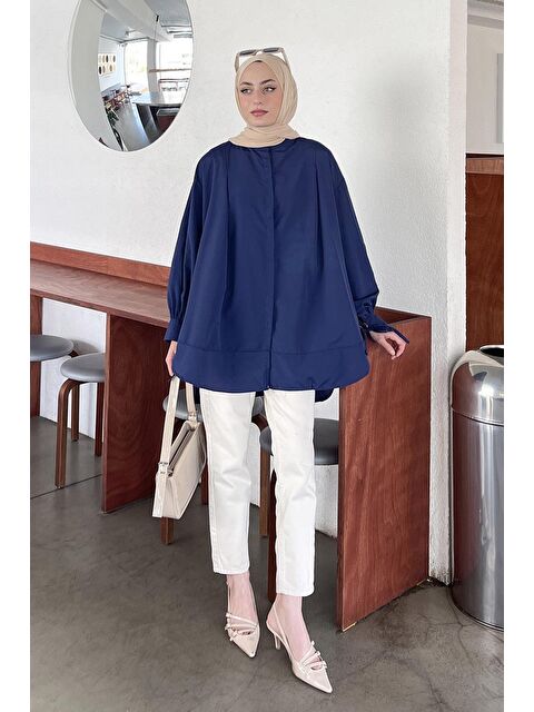 Lamelif Manşeti Biyeli Tunik Lacivert - S000521854-21164