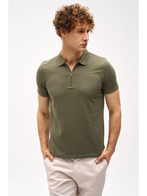 igs Açık Yeşil Slim Fit Dar Kalıp Fermuarlı Polo Yaka Düz Kısa Kollu  Tişört - S000490461-18194