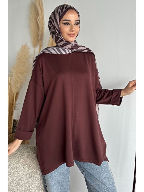 Julude Bisiklet Yaka Yan Yırtmaç Detaylı Bel Bağlamalı Tesettür Tunik - S000491632-19413