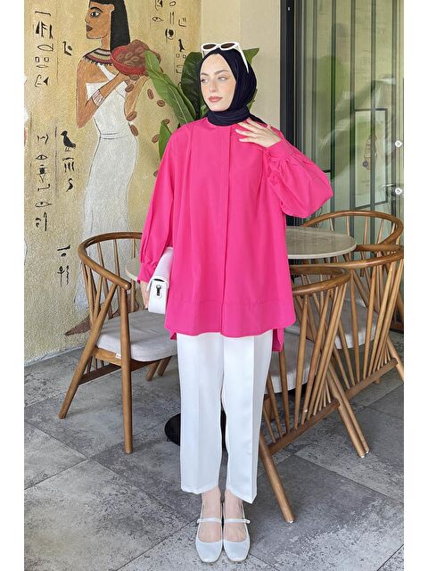 Lamelif Manşeti Biyeli Tunik Fuşya