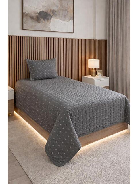 Çeyiz Diyarı Yıldız Tek Kişilik Kapitoneli Yatak Örtüsü Antrasit - S000509347-29666