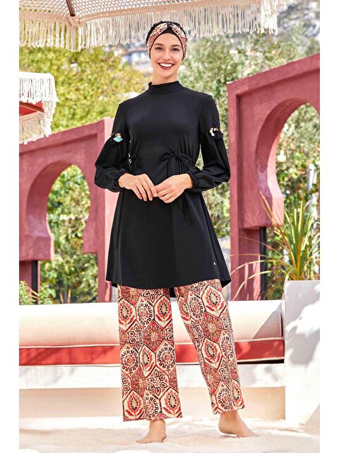 Adasea Elastanlı Tam Kapalı Tesettür Mayo Bol Paça Beyda 4515 Siyah - S000217746-19351