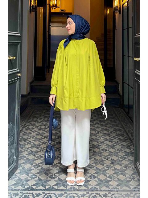 Lamelif Manşeti Biyeli Tunik Yağ Yeşili 2 - S000521854-16580