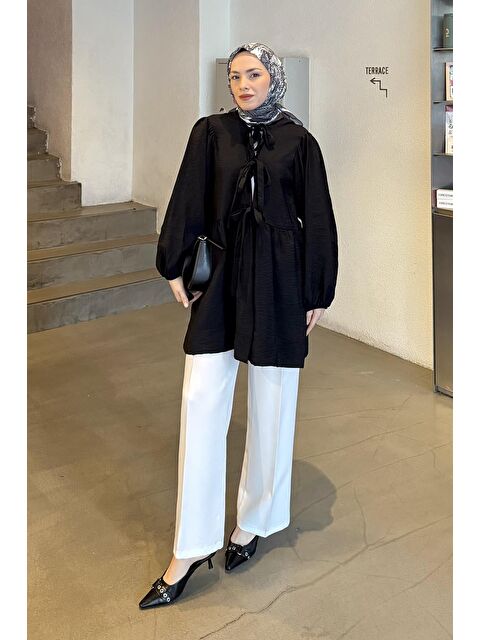 Lamelif Ön Bağlamalı İki Parça Ceket Siyah - S000521869-19351