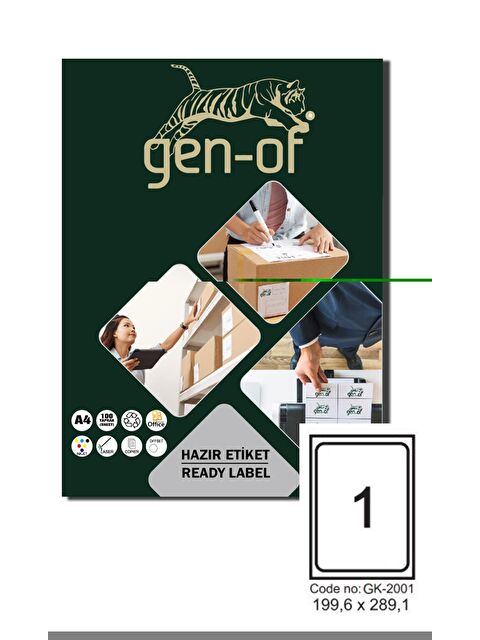 Gen-Of GK-2001 Laser Etiket 199.6x289.10 100 Sayfa (100 Etiket) - S000297223-20063