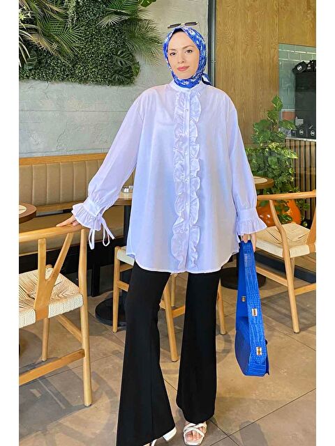 Lamelif Flores Fırfırlı Tunik Beyaz - S000521834-20063