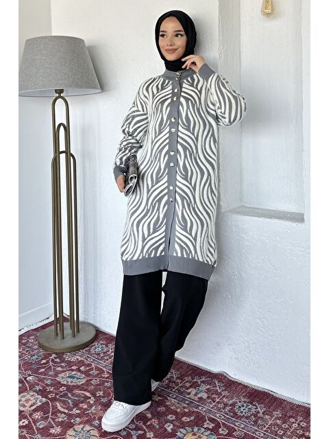 Julude Desenli Angora Tesettür Triko Hırka - S000491722-20600