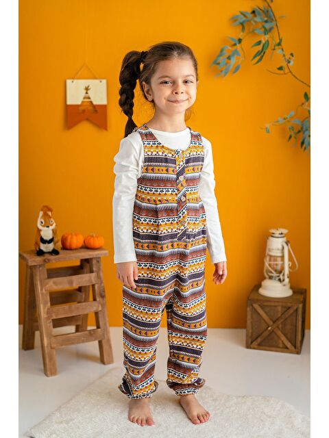 ZEYLAND Kız Çocuk Kahverengi Etnik Temalı Salopet (2-7yaş) - S000315203-19413