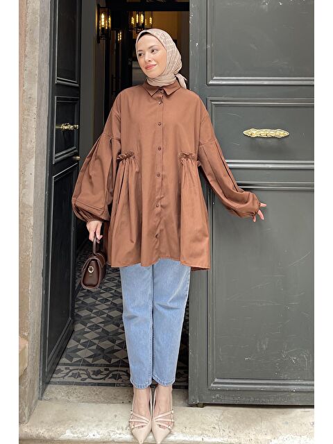 Lamelif Lopez Balon Kol Tunik Acı Kahverengi - S000521863-28102