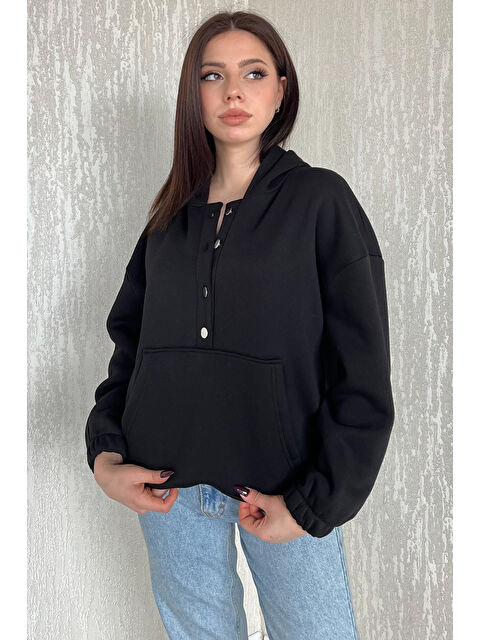 Gülseli Kadın Şardonlu Kanguru Cepli Düğme Detaylı Sweatshirt - S000338252-19351