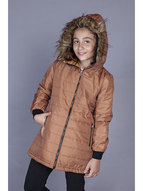 Toontoykids Kız Çocuk Kapşonu Pelüş Detaylı Mont - S000420555-19413