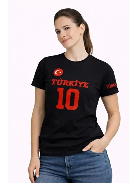 Jane's TÜRKİYE Ay Yıldız Baskılı 10 Numara Forma Tişört Taraftar T-Shirt - Siyah