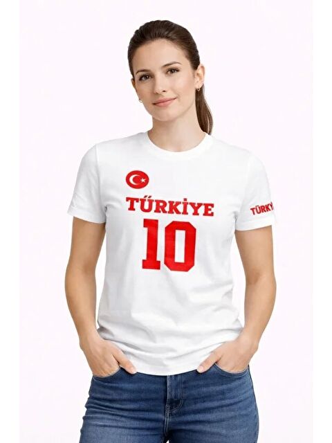 Jane's TÜRKİYE Ay Yıldız Baskılı 10 Numara Forma Tişört Taraftar T-Shirt - Beyaz
