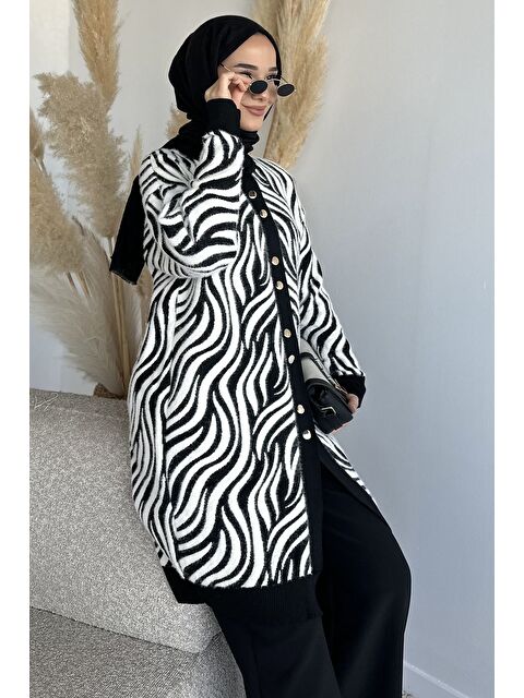 Julude Desenli Angora Tesettür Triko Hırka - S000491722-19351