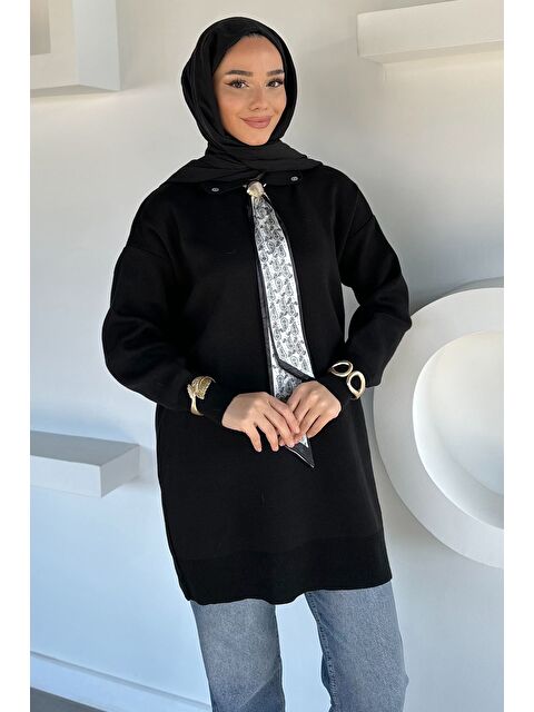 Julude Gülseli Polo Yaka Fular Aksesuarlı Tesettür Triko Tunik - S000491726-19351