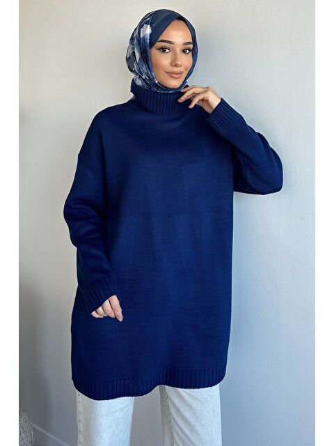 Julude Gülseli Balıkçı Yaka Yırtmaçlı Tesettür Triko Tunik - S000491637-21164