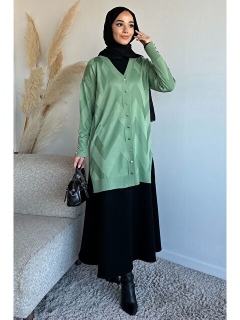 Julude Ön Düğmeli Desenli Tesettür Triko Hırka (m-l-xl Uyumludur) - S000470390-1180