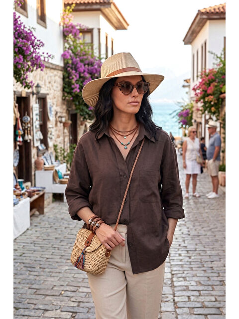 Lela Modal Oversize Fit Uzun Kollu Kadın Gömlek 6834612