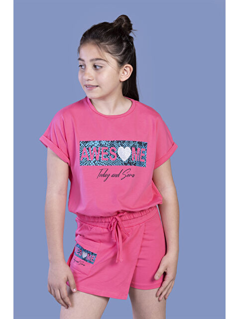 Toontoykids Kız Çocuk Baskılı Şortlu Takım