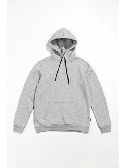 Jane's Erkek Uzun Kol Kapüşonlu Basic Sweatshirt Hoodie - Gri