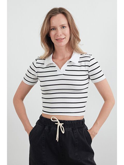 Fullamoda Çizgili polo Yaka Tişört - S000394842-20063