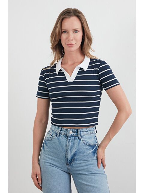 Fullamoda Çizgili polo Yaka Tişört - S000394842-21164