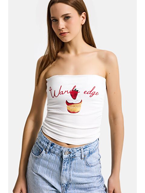 It's Basic Kadın Beyaz w5 Baskılı Cup Destekli Straplez Tasarım Büstiyer - S000519407-20063