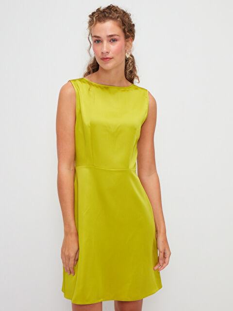 Muni Muni Drapeli Saten Düz Renk Elbise