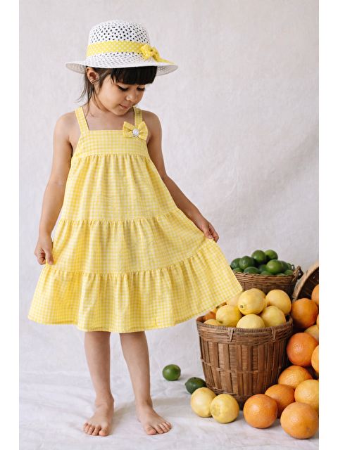 Monila Kız Çocuk Pötikareli Pamuklu Askılı Şapkalı Elbise - S000518306-20072
