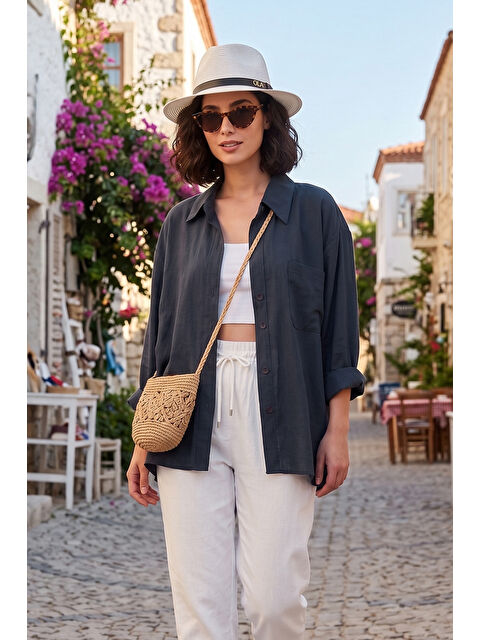 Lela Modal Oversize Fit Uzun Kollu Kadın Gömlek 6834612