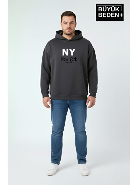 Süperlife Erkek Büyük Beden İnce Kapüşonlu NY Newyork Baskılı İnce Sweatshirt SPR26BSW957-15 - S000505553-17308