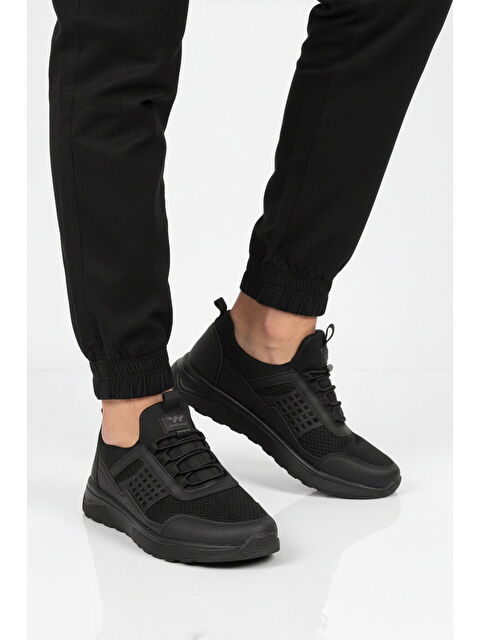 Walkway Siyah Fileli Hafif Esnek Lastik Bağcıklı Erkek Spor Ayakkabı Motano M - S000530307-22238