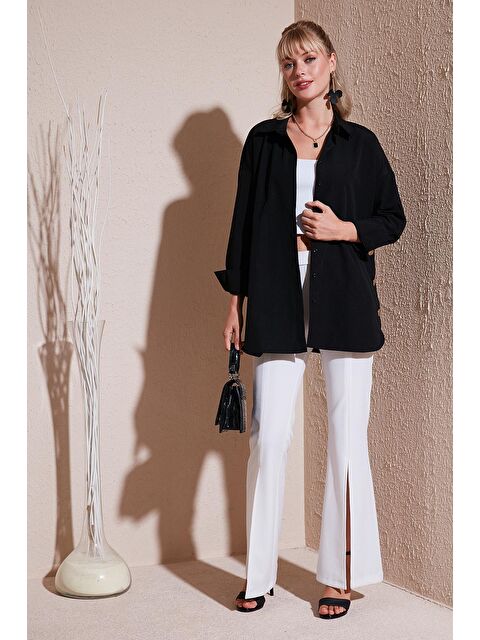 Lela Yanları Düğmeli Pamuk Karışımlı Oversize Gömlek 611Go00054 - S000209660-19351