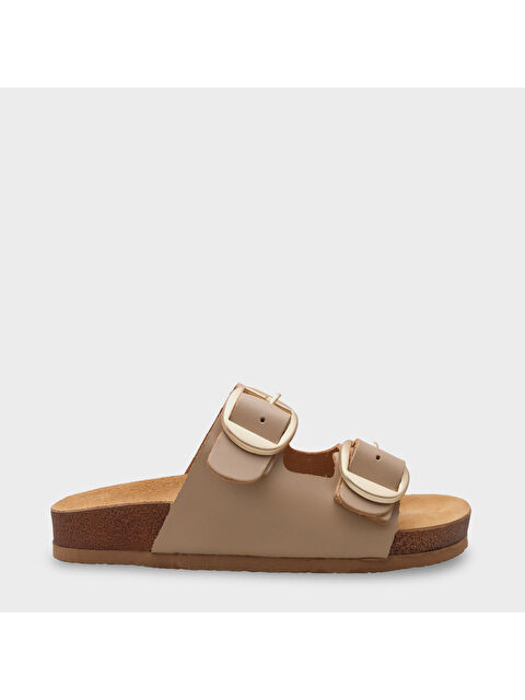 Capone Outfitters Cathie İki Büyük Tokalı Anatomik Mantar Tabanlı Deri Terlik - S000514278-26429